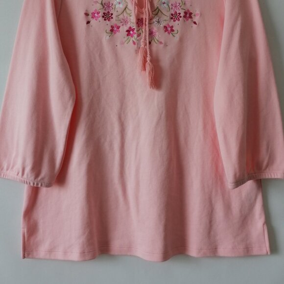NWT Qucckers Factory Womens Salmon Pink Embellished Embroidered Tassel Top Sz L - Picture 3 of 8